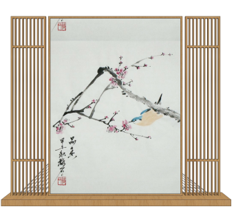 中式屏风免费su模型，屏风草图大师模型下载