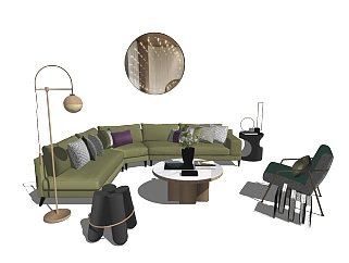 现代轻奢沙发组合su模型，沙发sketchup模型下载