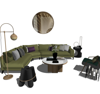 现代轻奢沙发组合su模型，沙发sketchup模型下载
