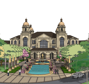 欧式酒店草图大师模型，酒店sketchup模型免费下载