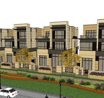 现代中式连排别墅草图大师模型，别墅sketchup模型