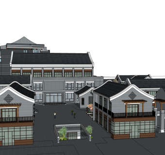 现代新中式别墅群草图大师模型，别墅sketchup模型