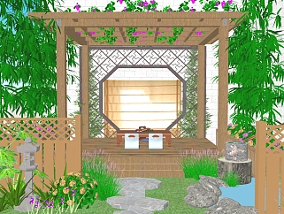 小庭院景观su模型，庭院sketchup模型