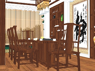 中式餐厅草图大师模型，餐厅SU模型下载