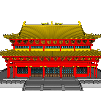 中式藏经阁建筑免费su模型下载、藏经阁建筑草图大师模型下载