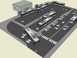 现代小型公交车站su模型、公交车su模型草图大师免费...