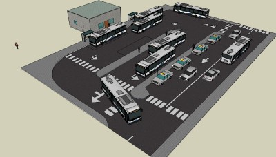 现代小型公交车站su模型、公交车su模型草图大师免费下载