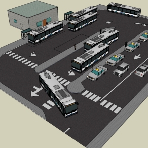 现代小型公交车站su模型、公交车su模型草图大师免费下载