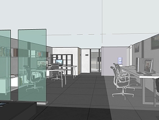 <em>现代办公室</em>室内表现草图，办公室sketchup模型下载
