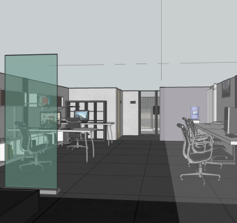 现代办公室室内表现草图，办公室sketchup模型下载