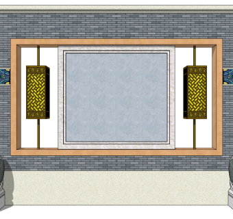 中式照壁SU模型下载，照壁skb模型分享
