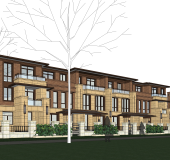 现代连排别墅su模型下载，sketchup别墅草图大师模型