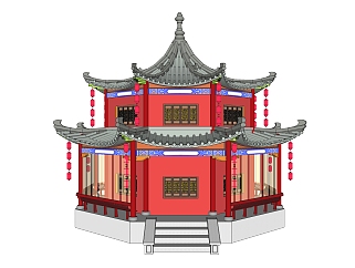 中式双层八角凉亭sketchup模型下载