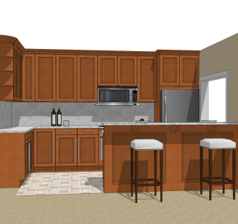 美式橱柜草图大师免费模型，厨房柜sketchup模型下载