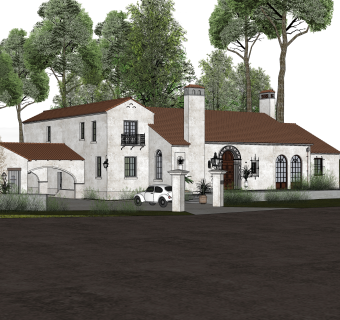 欧式独栋别墅草图大师模型，sketchup别墅su模型下载