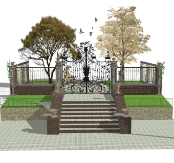欧式铁艺大门草图大师模型，铁艺大门SKB文件下载