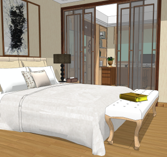 中式风格卧室草图大师模型，卧室SU模型