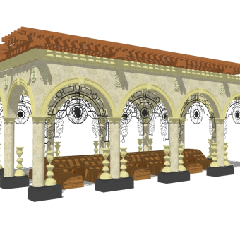 欧式造型廊架草图大师模型，造型廊架sketchup模型下载
