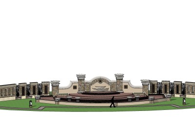 欧式景墙草图大师模型skp文件，景墙sketchup模型skp文件下载