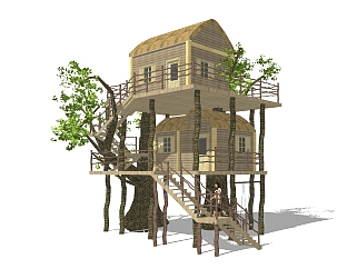 现代树屋小木屋草图大师模型，树屋小木屋sketchup模型免费下载