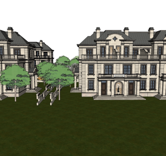 欧式别墅外观草图大师模型，SU模型免费下载