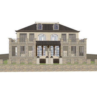 法式别墅外观草图大师模型，别墅外观sketchup模型免费下载