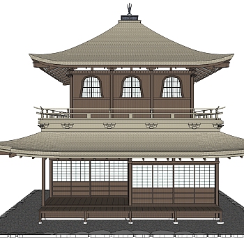 日式古建小楼免费su模型下载、古建小楼草图大师模型下载