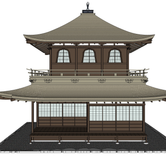 日式古建小楼免费su模型下载、古建小楼草图大师模型下载