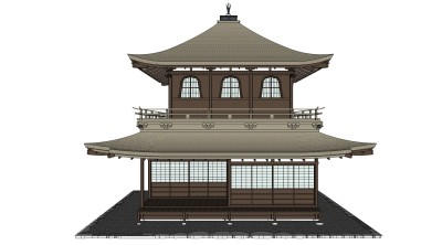 日式古建小楼免费su模型下载、古建小楼草图大师模型下载