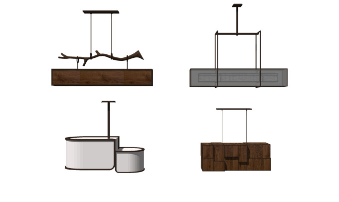 中式吊灯灯具组合草图大师模型，中式灯具组合sketchup模型下载