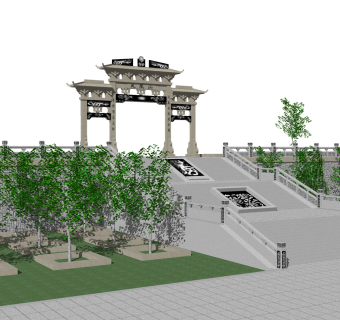 中式牌坊大门草图大师模型，牌坊大门sketchup模型免费下载
