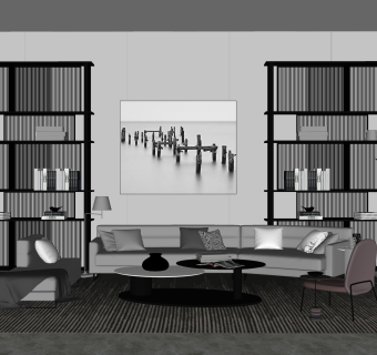 现代皮革沙发组合草图大师模型，沙发组合sketchup模型下载