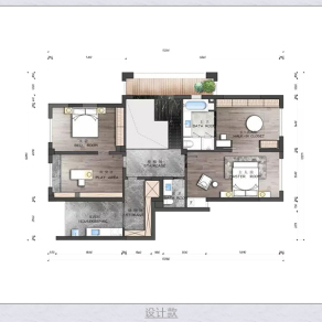 外国风室内户型图彩平渲染