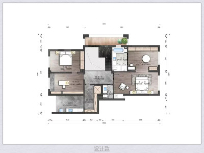 外国风室内户型图彩平渲染