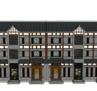 新中式建筑会所模型，sketchup模型免费下载