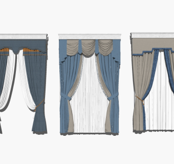 欧式布艺窗帘组合草图大师模型，布艺窗帘组合sketchup模型下载