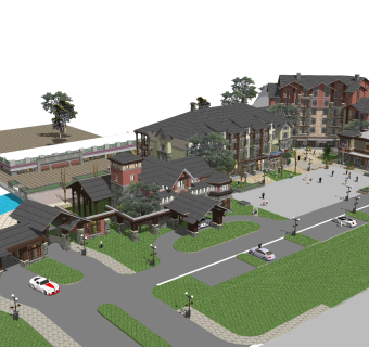 中式造型商业街草图大师模型，商业综合体sketchup模型免费下载