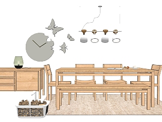 日式餐厅软装搭配su模型，餐厅桌椅组合草图大师模型下载