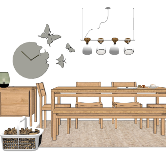 日式餐厅软装搭配su模型，餐厅桌椅组合草图大师模型下载