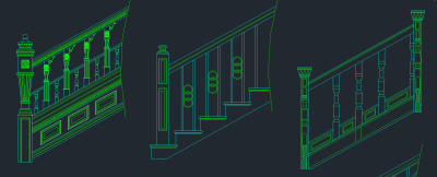 楼梯扶手立面CAD图库,楼梯扶手CAD施工图下载