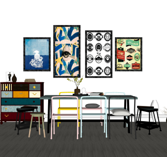 现代餐桌椅sketchup模型，家用餐桌椅su模型下载