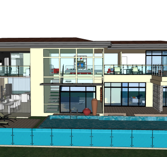 现代独栋私人别墅草图大师模型下载，独栋别墅sketchup模型