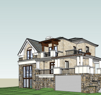 欧式独栋别墅su模型免费下载，sketchup别墅草图大师模型