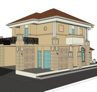欧式独栋别墅草图大师模型，sketchup别墅su模型下载