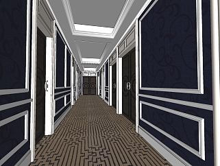 现代酒店走廊su模型，酒店走廊sketchup模型下载