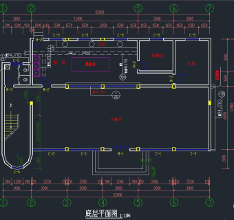 某食堂全套施工图，餐厅CAD施工图纸下载