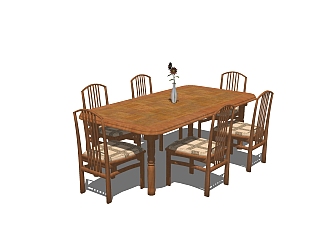 简美餐桌椅su模型，餐桌椅sketchup模型下载