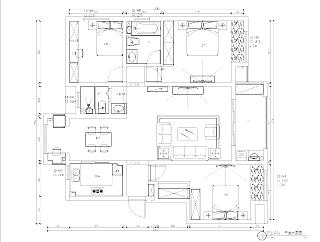 现代三室两厅130㎡山h一号简单点施工图cad图纸下载