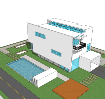 欧式泳池别墅草图大师模型，别墅SU模型下载