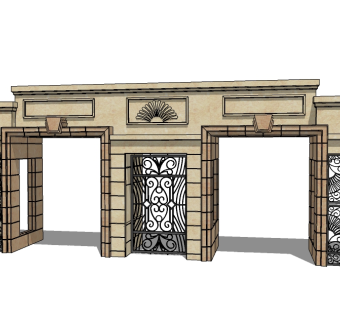 欧式入口大门草图大师模型下载，入口大门sketchup模型